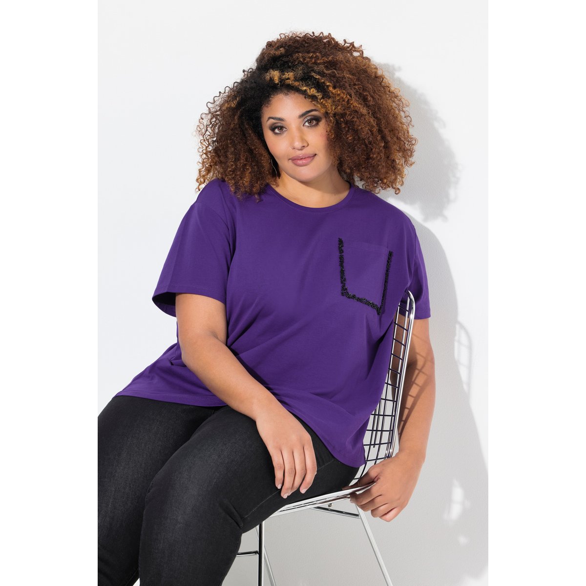 T-shirt oversize à col rond et lys, ULLA POPKEN