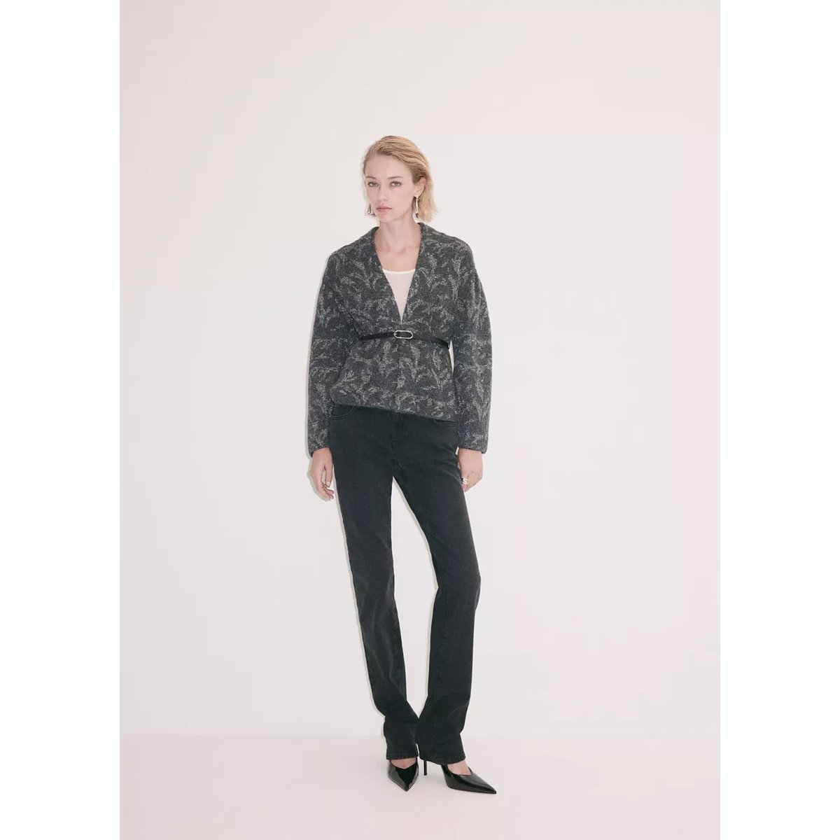 Veste en imprimé baroque gris anthracite, MANGO