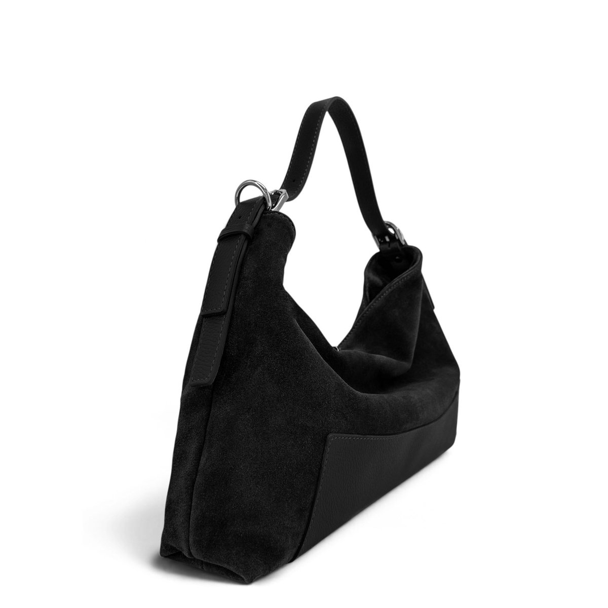 Sac Hobo en cuir grainé et croûte de cuir HARVEY SUEDE noir, OH MY BAG