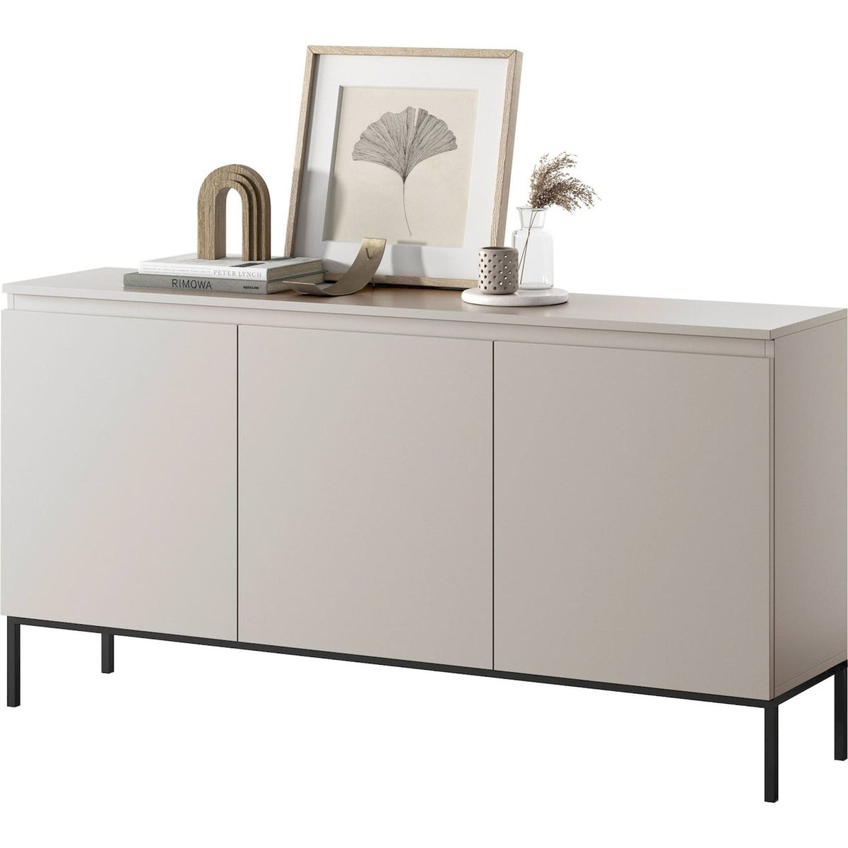Buffet 3 portes bois collection BEMMI cachemire avec pieds noirs, RECOLLECTION