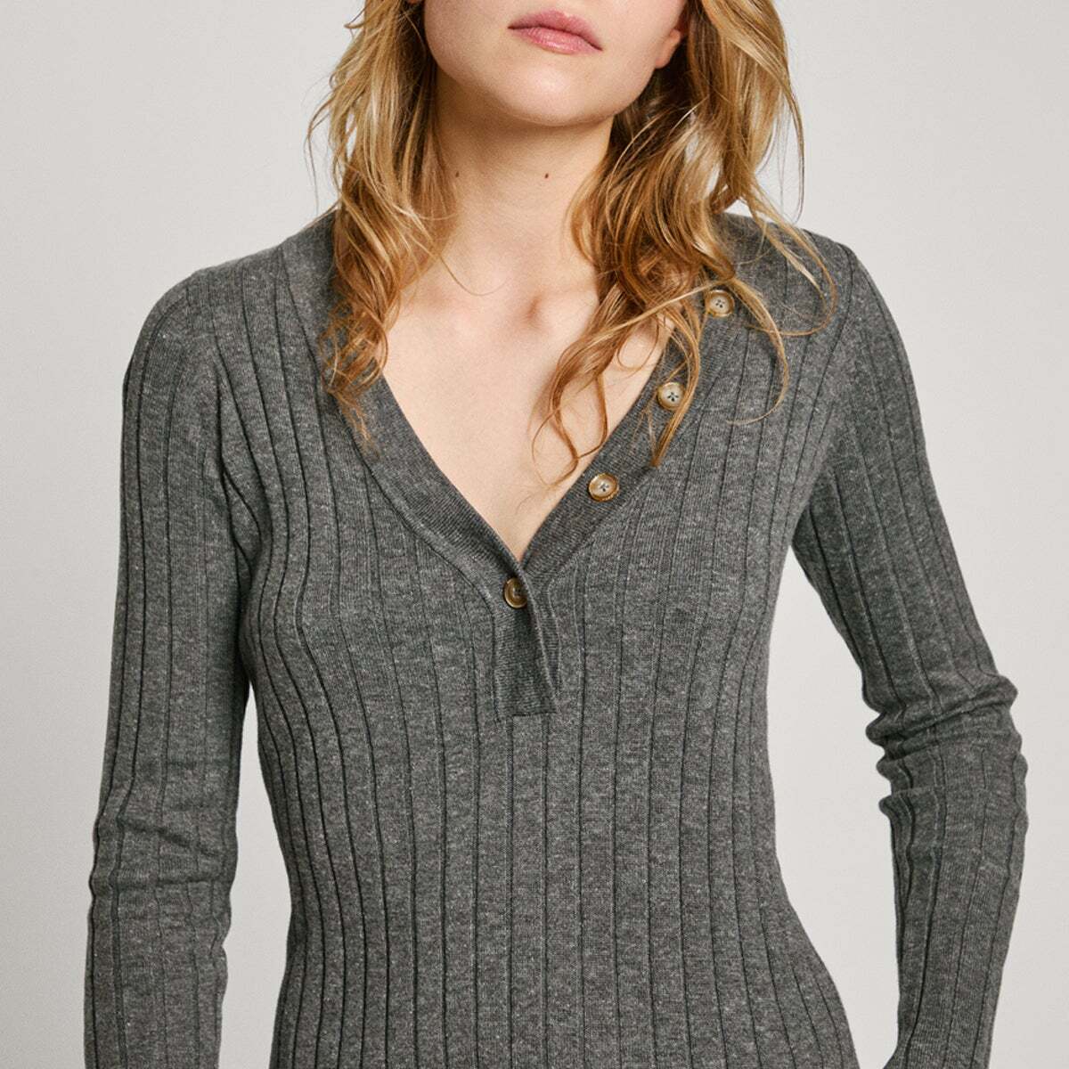 Robe Longue Côtelée gris foncé chine, PEPE JEANS