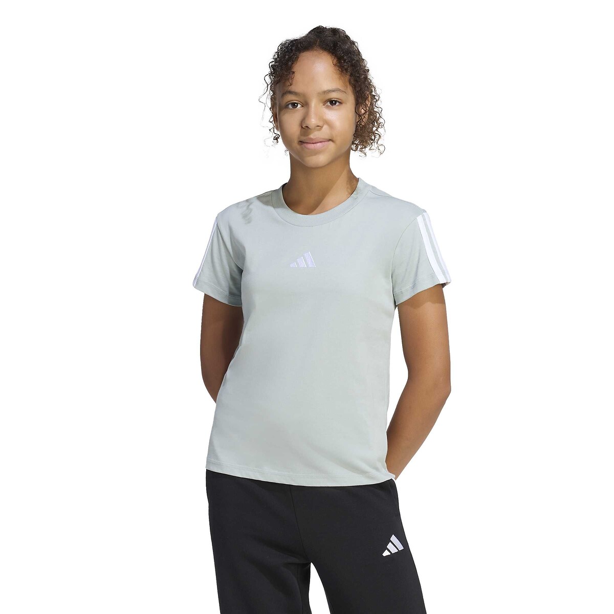 T-shirt a maniche corte 3 bande, ESSENTIALS grigio verde, ADIDAS SPORTSWEAR