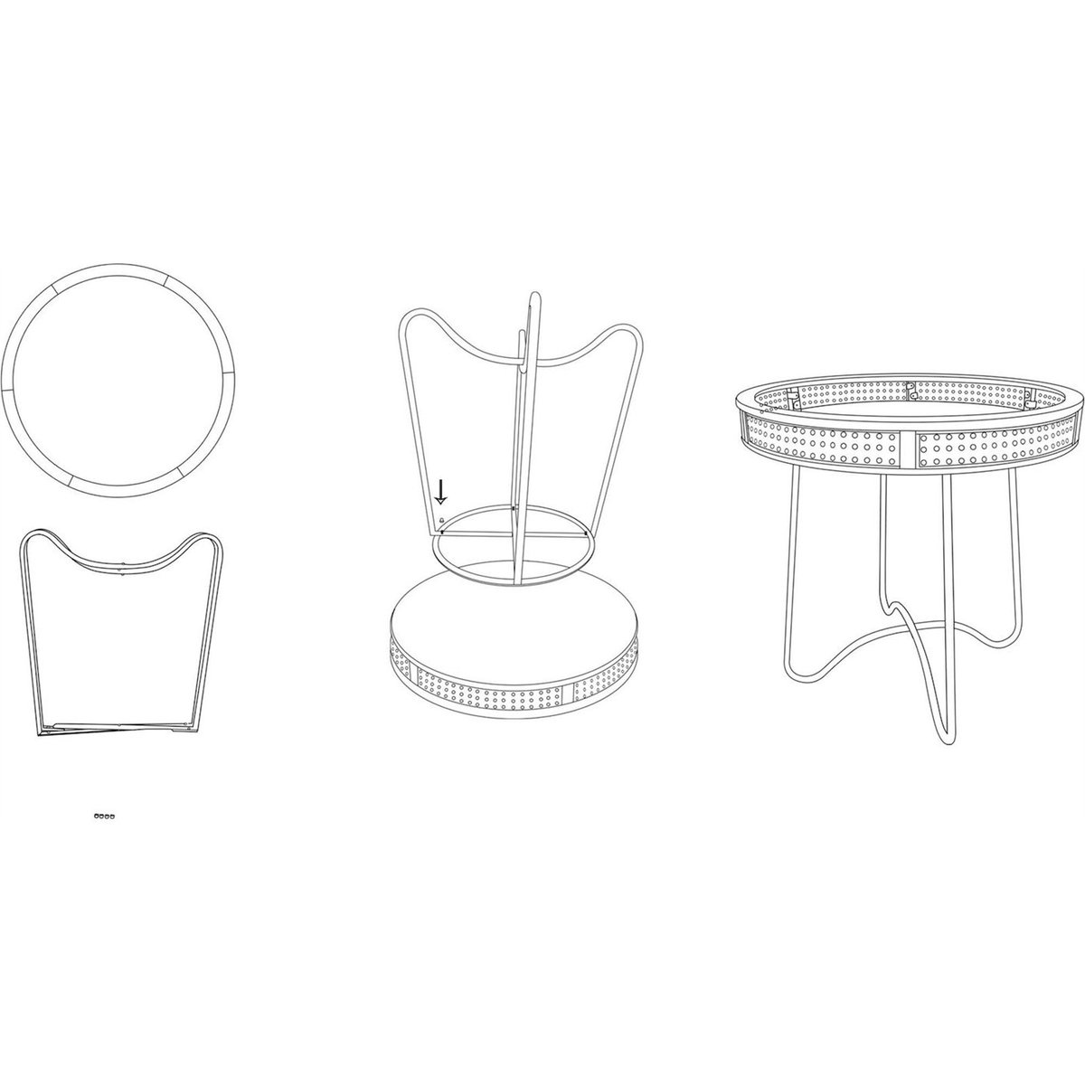 Table d'appoint ronde cannage piètement métal BOHO bois clair, cannage naturel et noir, RECOLLECTION