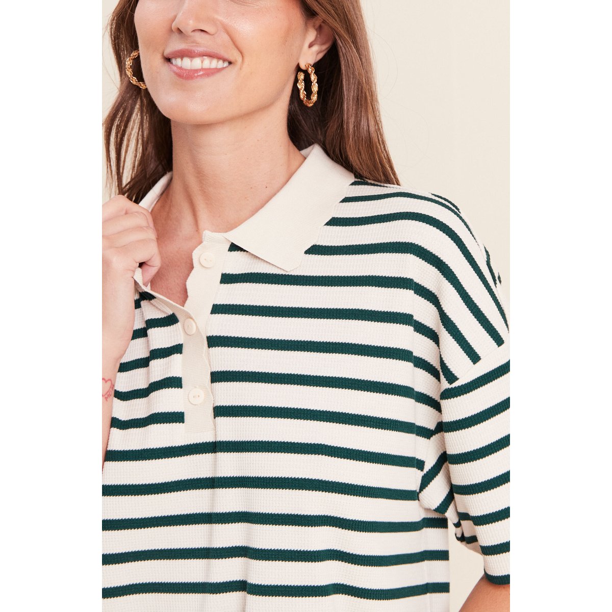 Polo ample col chemise vert, BREAL