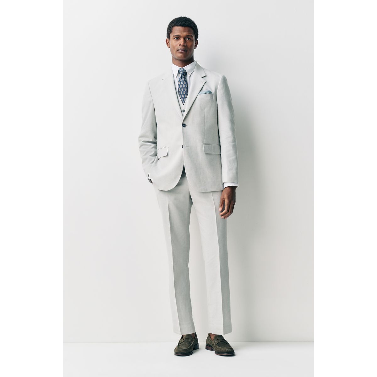 Pantalon de costume ajusté en lin texturé écru, NEXT