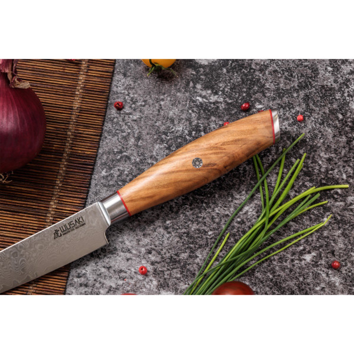 Couteau modèle universel Fujiko 12cm manche en olivier v002237, WUSAKI