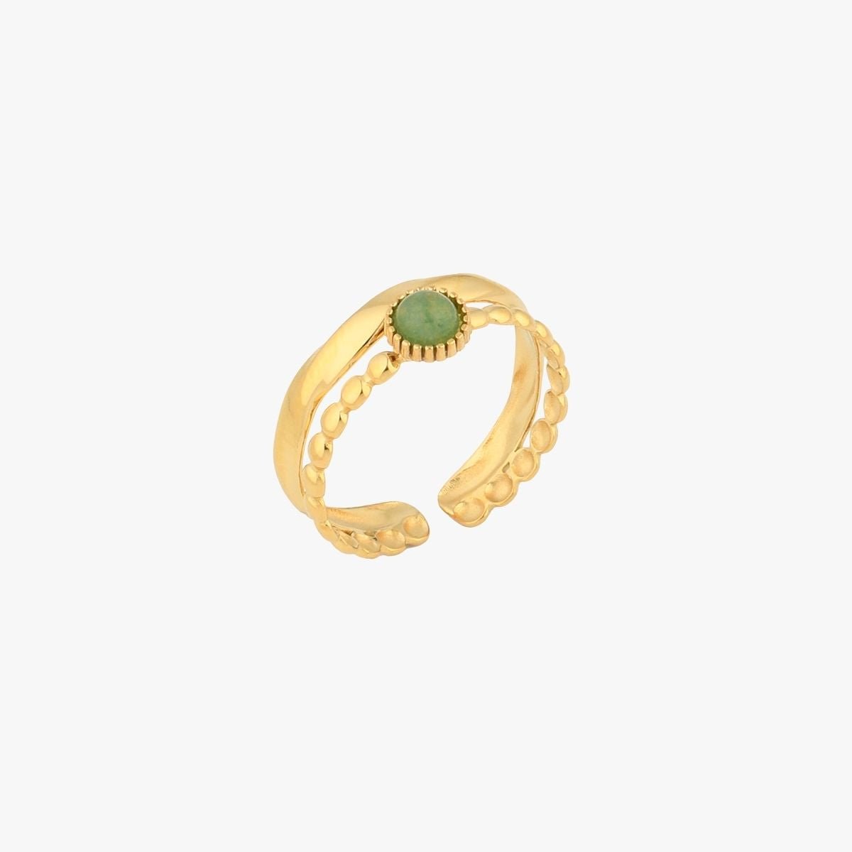 Bague 2 rangs en acier inoxydable et pierre d'Aventurine vert, BALABOOSTE