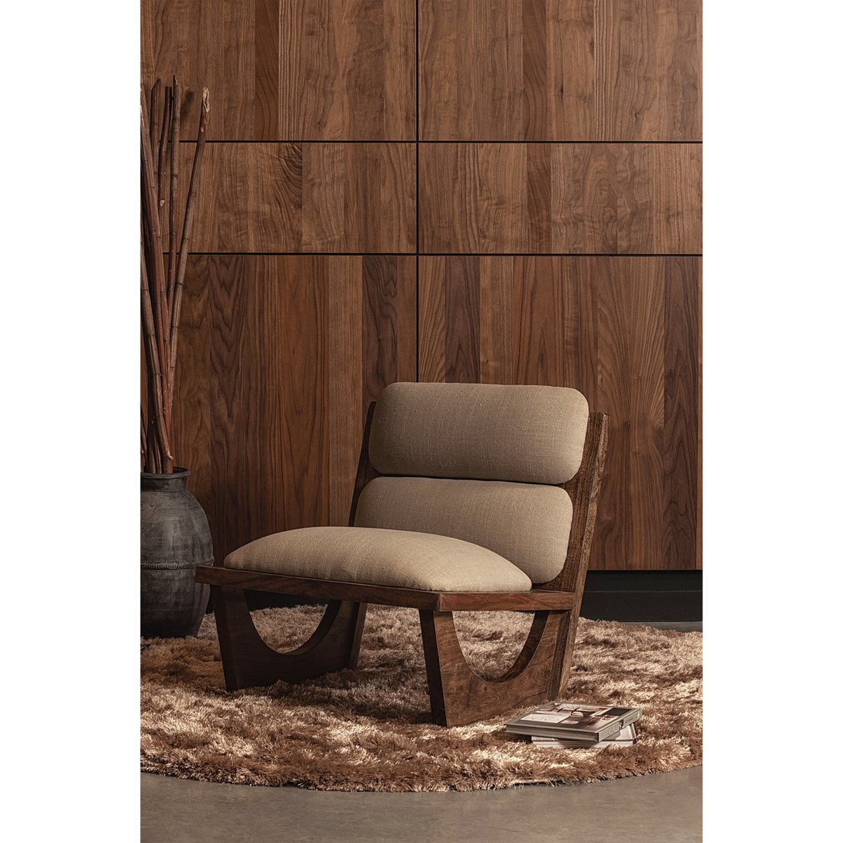Fauteuil en bouclé et bois OPULENT beige, WOOOD