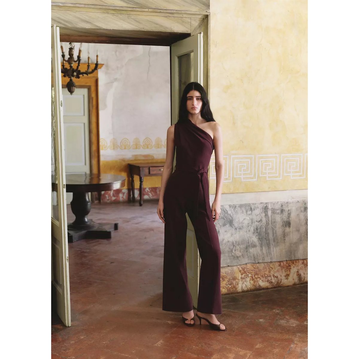 Combinaison asymétrique ceinture violet, MANGO