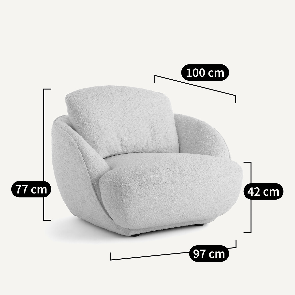 Poltrona a sfera XL, tessuto bouclé, ALPINE ecru , AM.PM