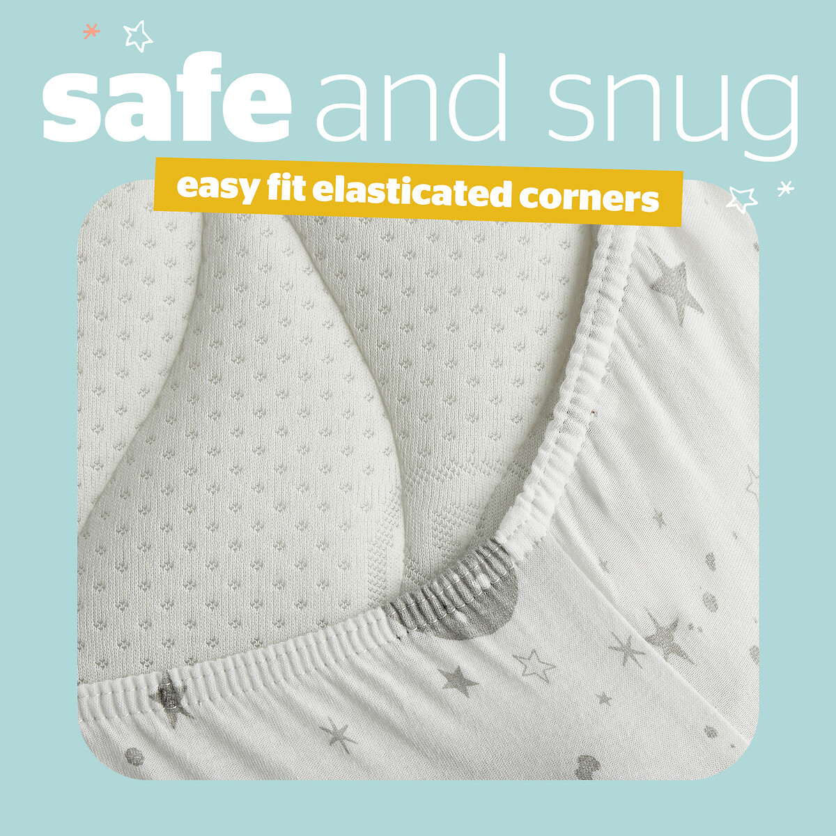 Safe Nights Celestial Moon and Stars Cot Fitted Sheet 2 Pack natural, SILENTNIGHT
