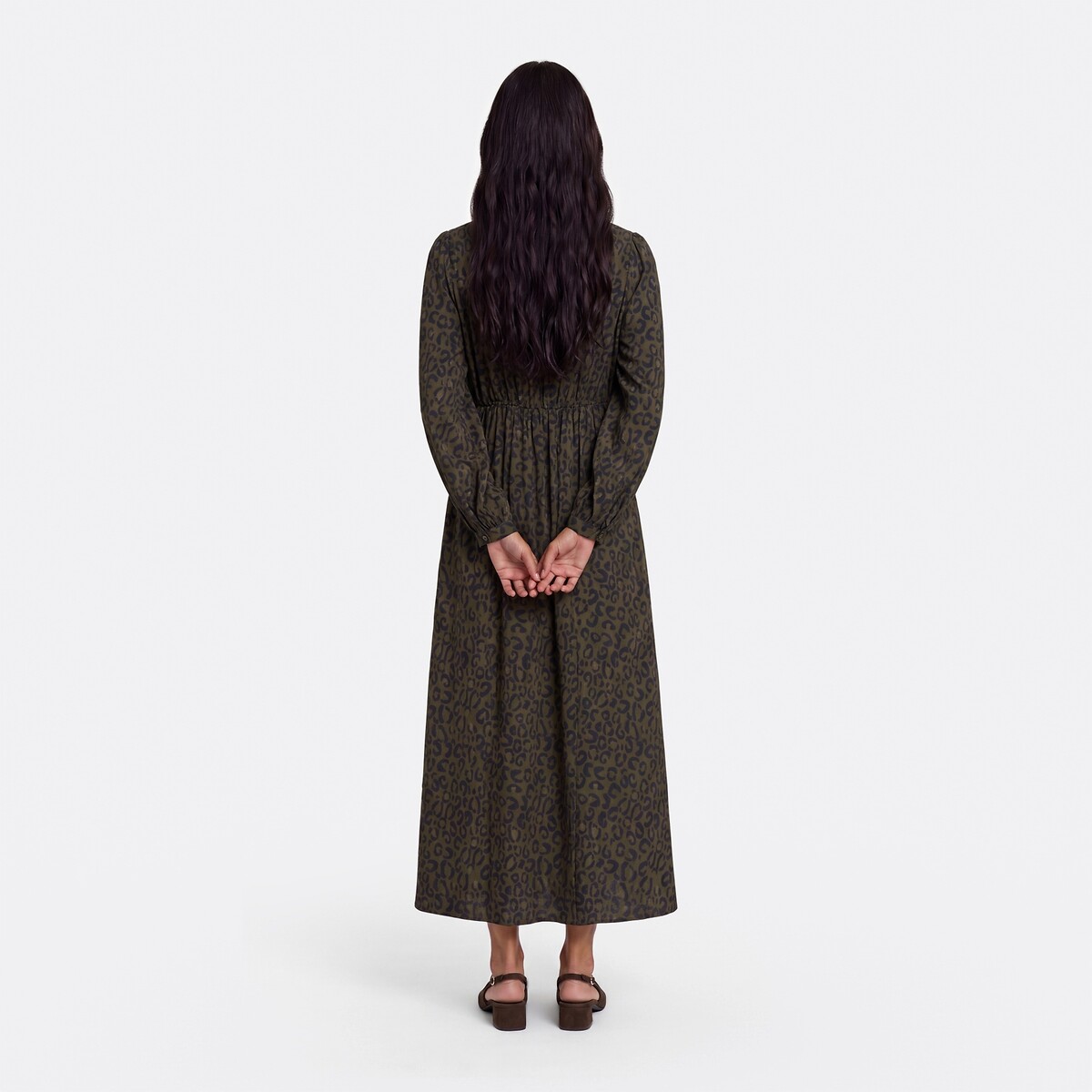 Langes Kleid mit Leopardenmuster und langen Ärmeln leopardenprint/khaki, LA REDOUTE COLLECTIONS