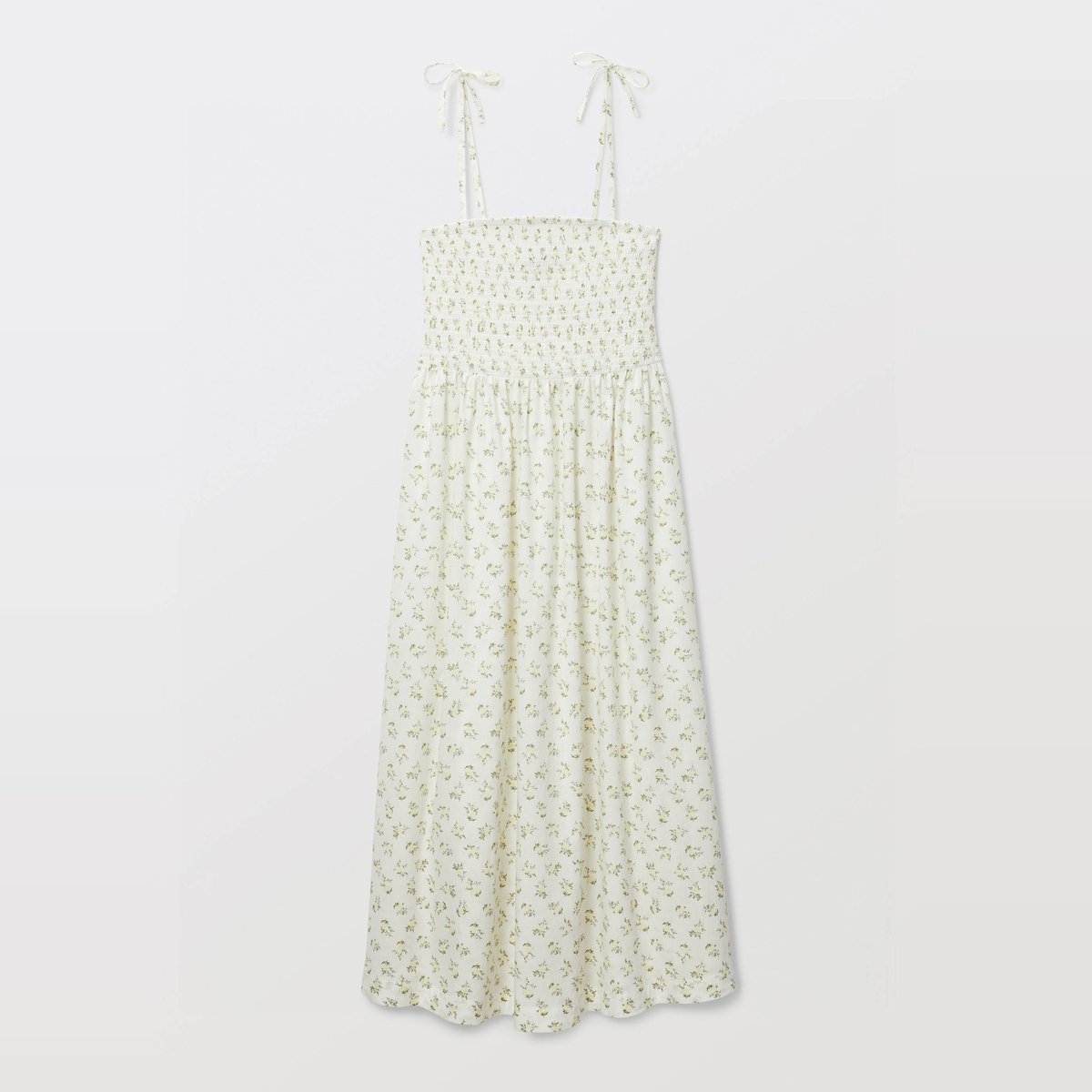 Chemise de nuit à bretelles imprimée en coton blanc, MONOPRIX
