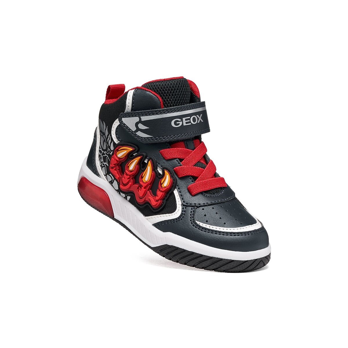 Kids Inek Breathable High Top LED Trainers navy blue/red, GEOX