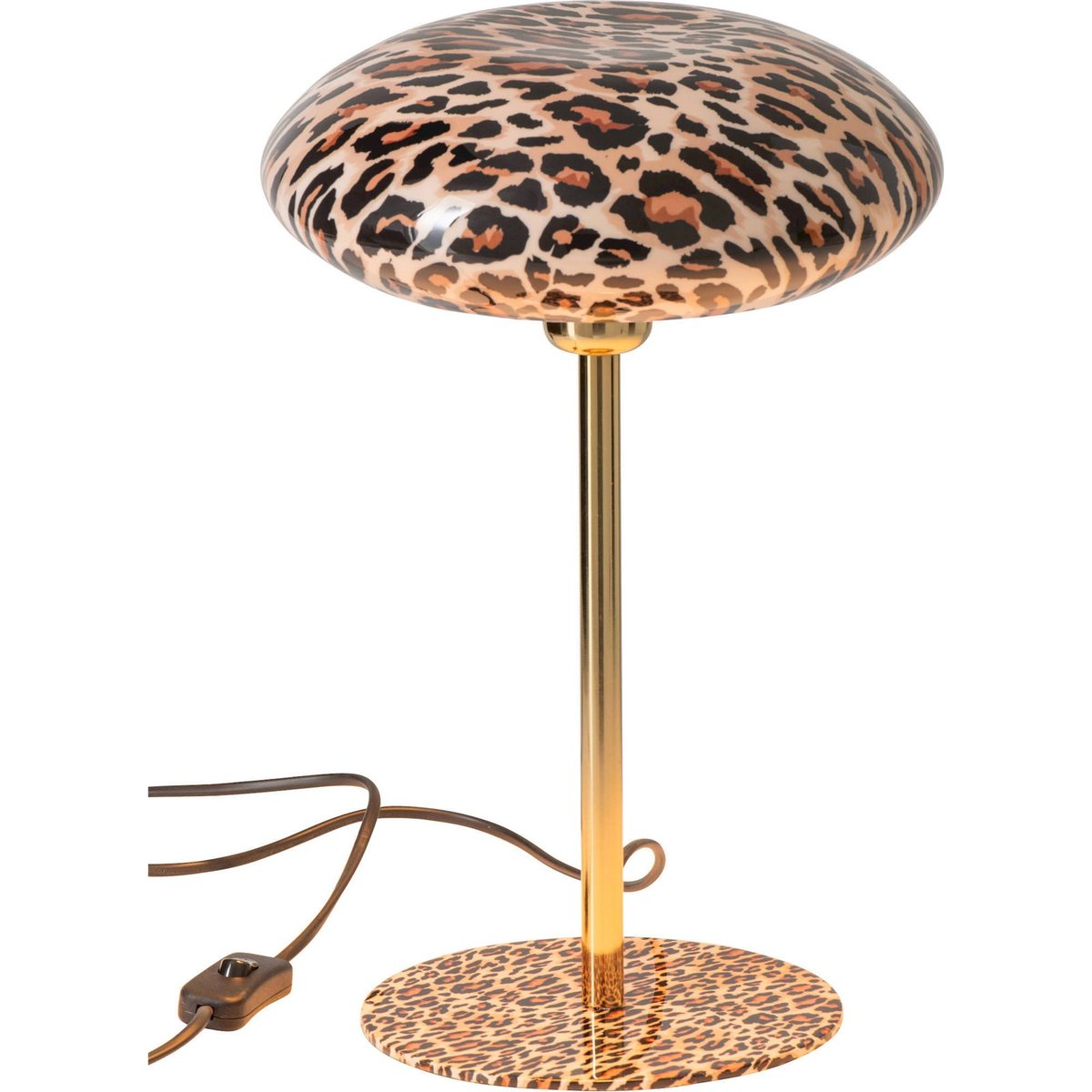 Lampe de table ronde en métal imprimé caramel et noir, RECOLLECTION