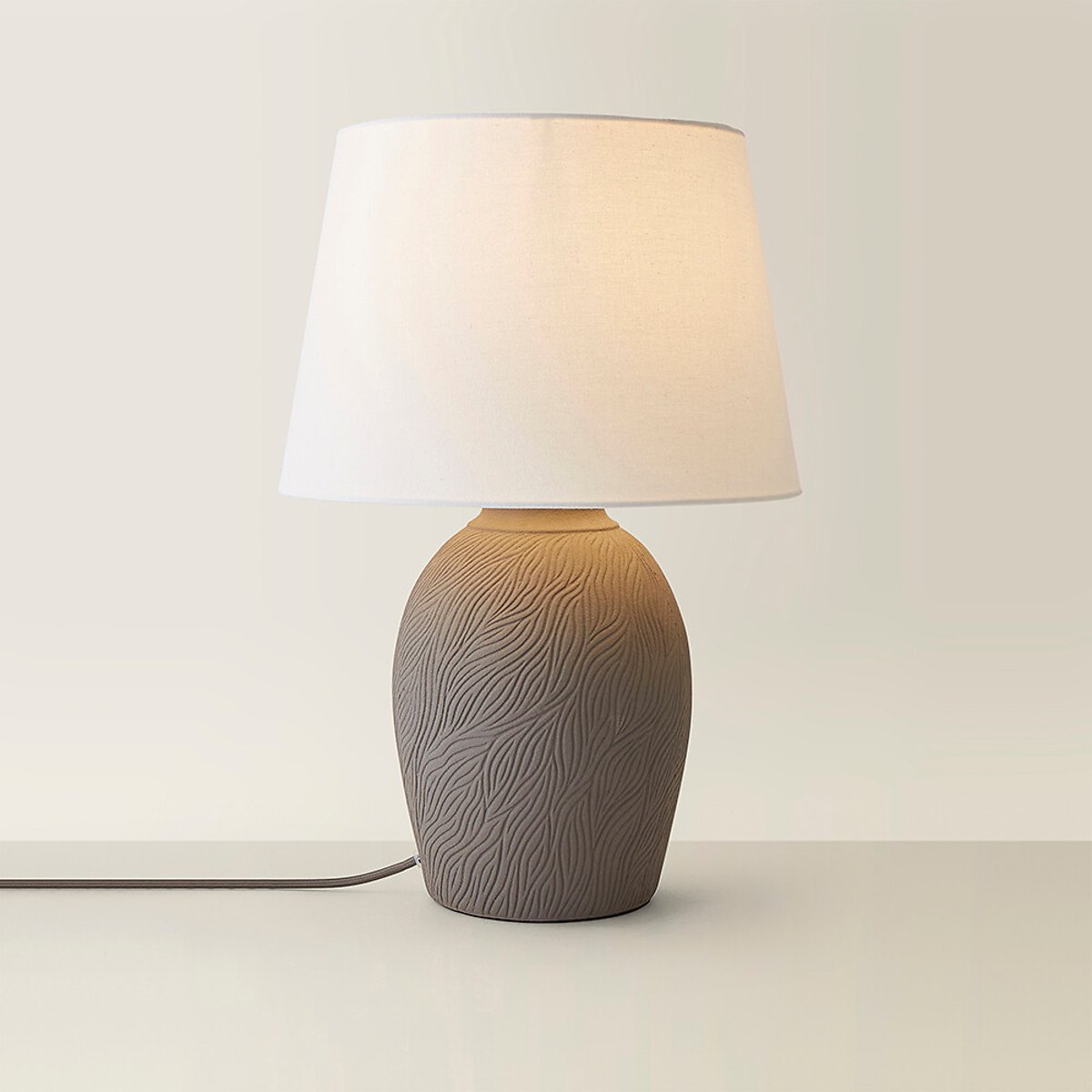 Claudette Etched Hand Finished Ceramic Table Lamp with Linen Tapered Shade grey, SO'HOME