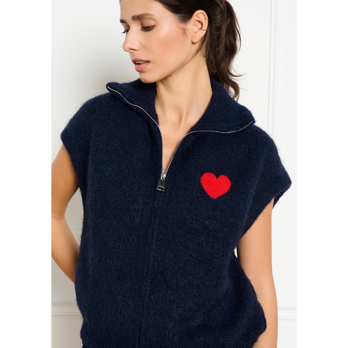 Pull sans manches zippé bleu marine, LOLALIZA