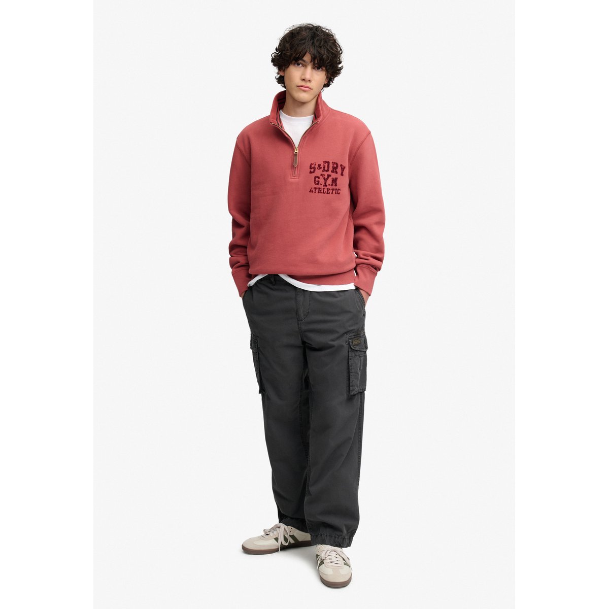 Sweatshirt Demi-Zip Ton sur Ton marron roux, SUPERDRY
