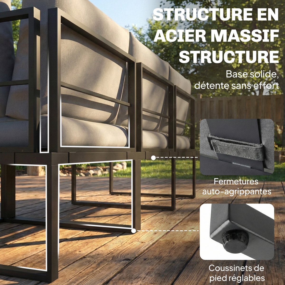 Ensemble de canapés de jardin Acier Gris gris, OUTSUNNY