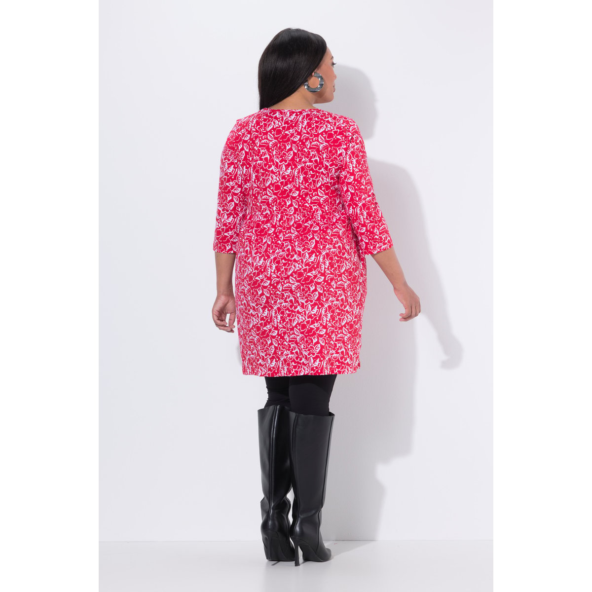 T-shirt long, décolleté carré et manches 3/4 rouge, ULLA POPKEN