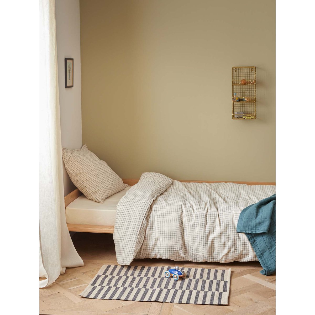 Housse de couette enfant gaze de coton "Carreaux" bleu, CYRILLUS