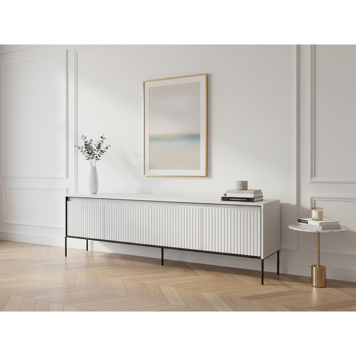 Meuble TV 167 cm panneaux de particules, LENARA blanc, BOBOCHIC