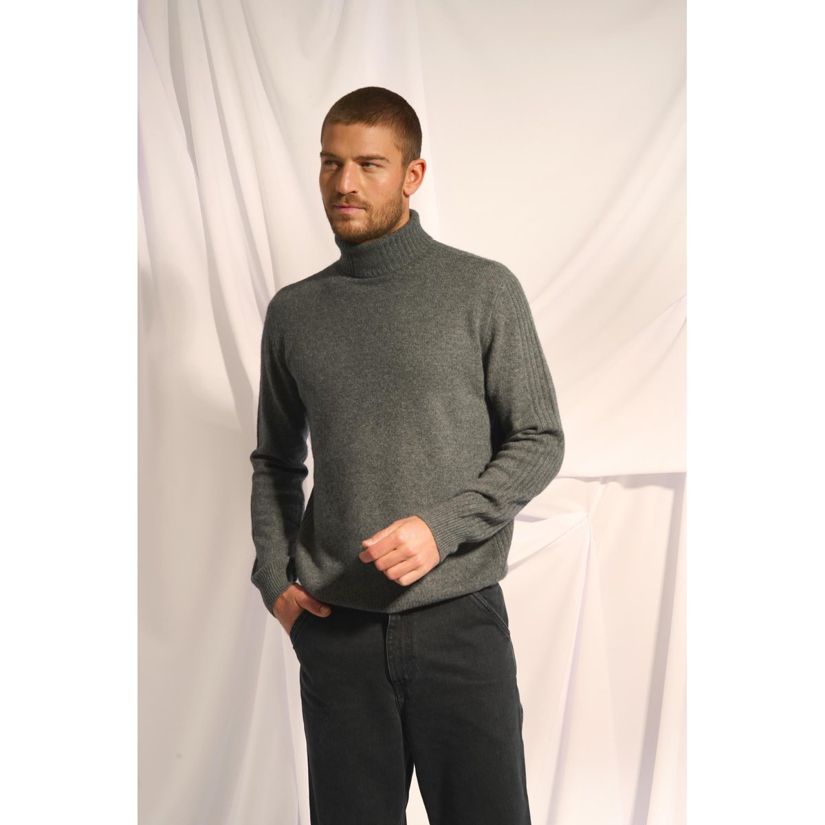 Pull Col Roulé 4 Fils Anthracite Chiné Noi gris anthracite chiné, JUST CASHMERE
