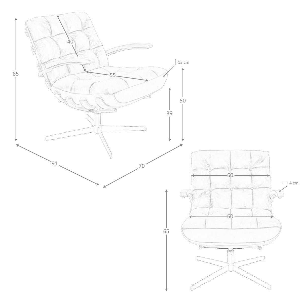 Fauteuil pivotant en cuir et noyer marron foncé | noir, ANGEL CERDA