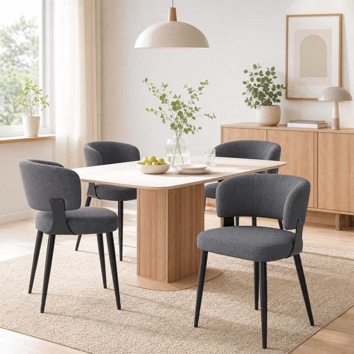 Lot de 4 chaises de salle à manger style industriel en tissu, CASEMI gris, MEUBLES COSY