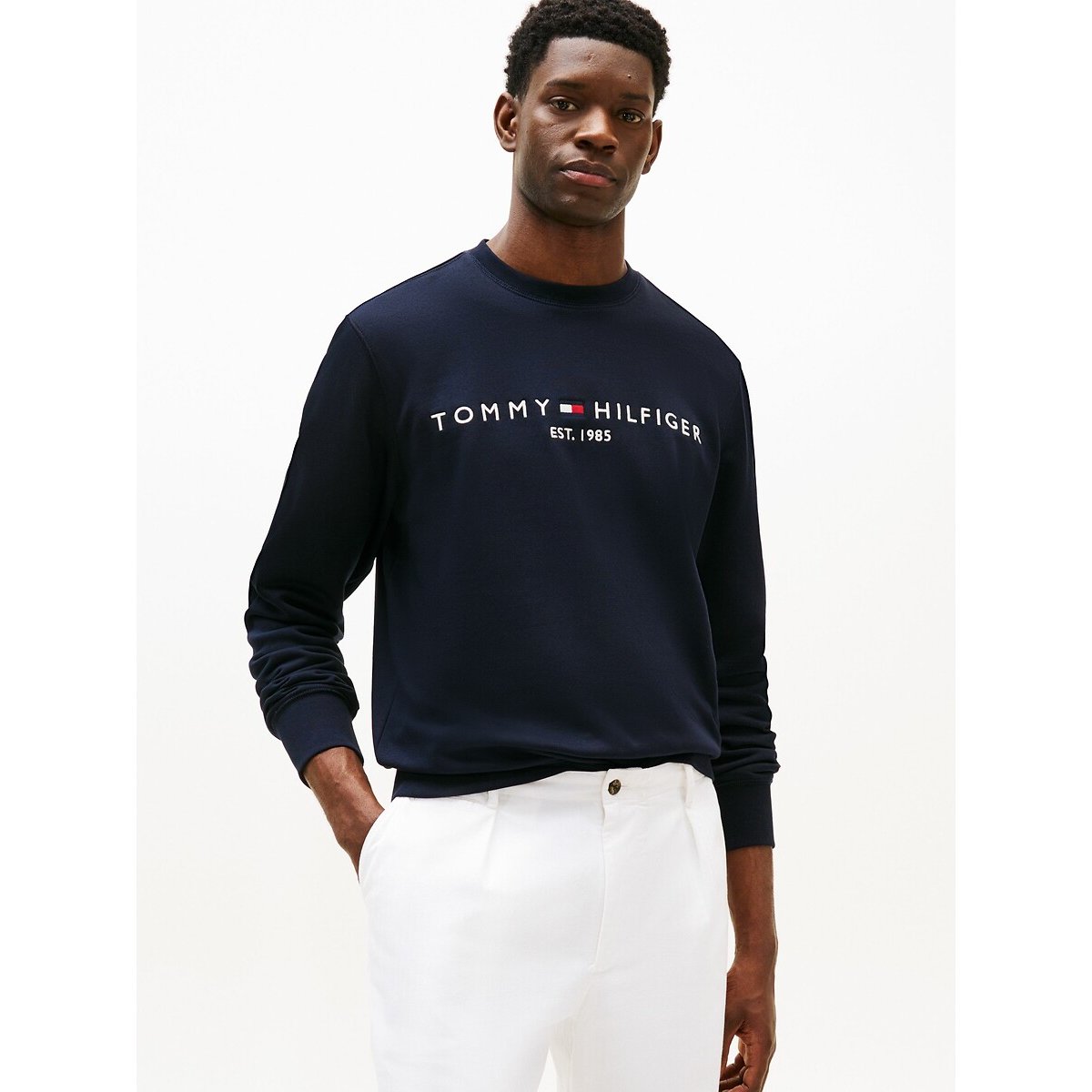 Sweat en molleton Flex à logo brodé bleu marine, TOMMY HILFIGER