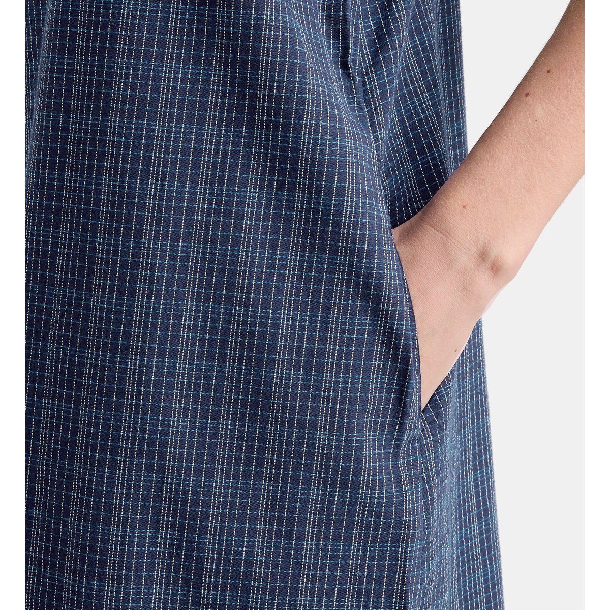 Robe droite courte eugenie azul à carreaux en coton bio bleu, GALERIES LAFAYETTE