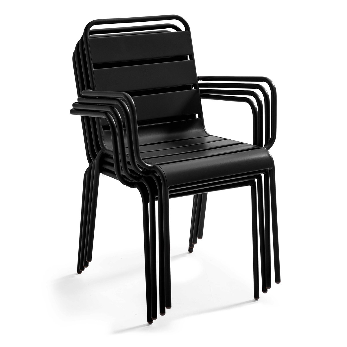 Table de jardin bistrot carrée inclinable en métal 70x70 cm et 2 chaises avec accoudoirs, PALAVAS noir, OVIALA