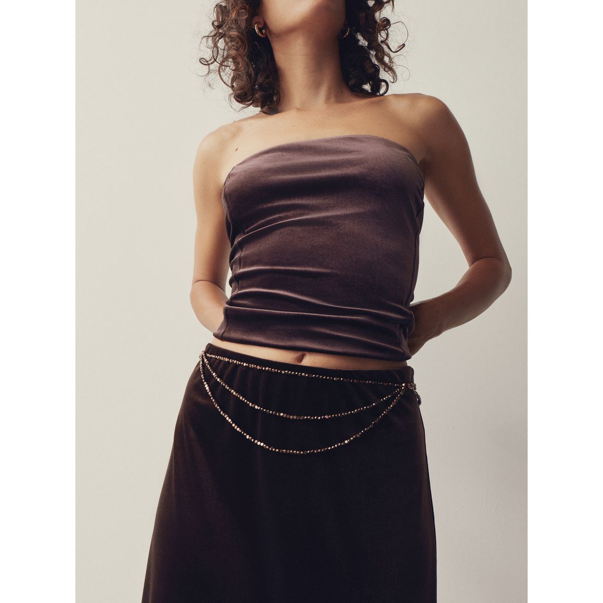 Ceinture fine métallisée avec perles marron chocolat, NEXT