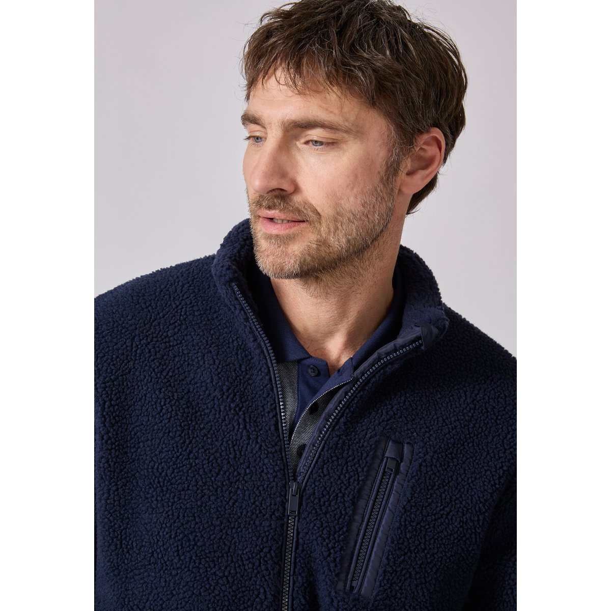 Veste zippée en maille moutonnée bleu marine, DAMART