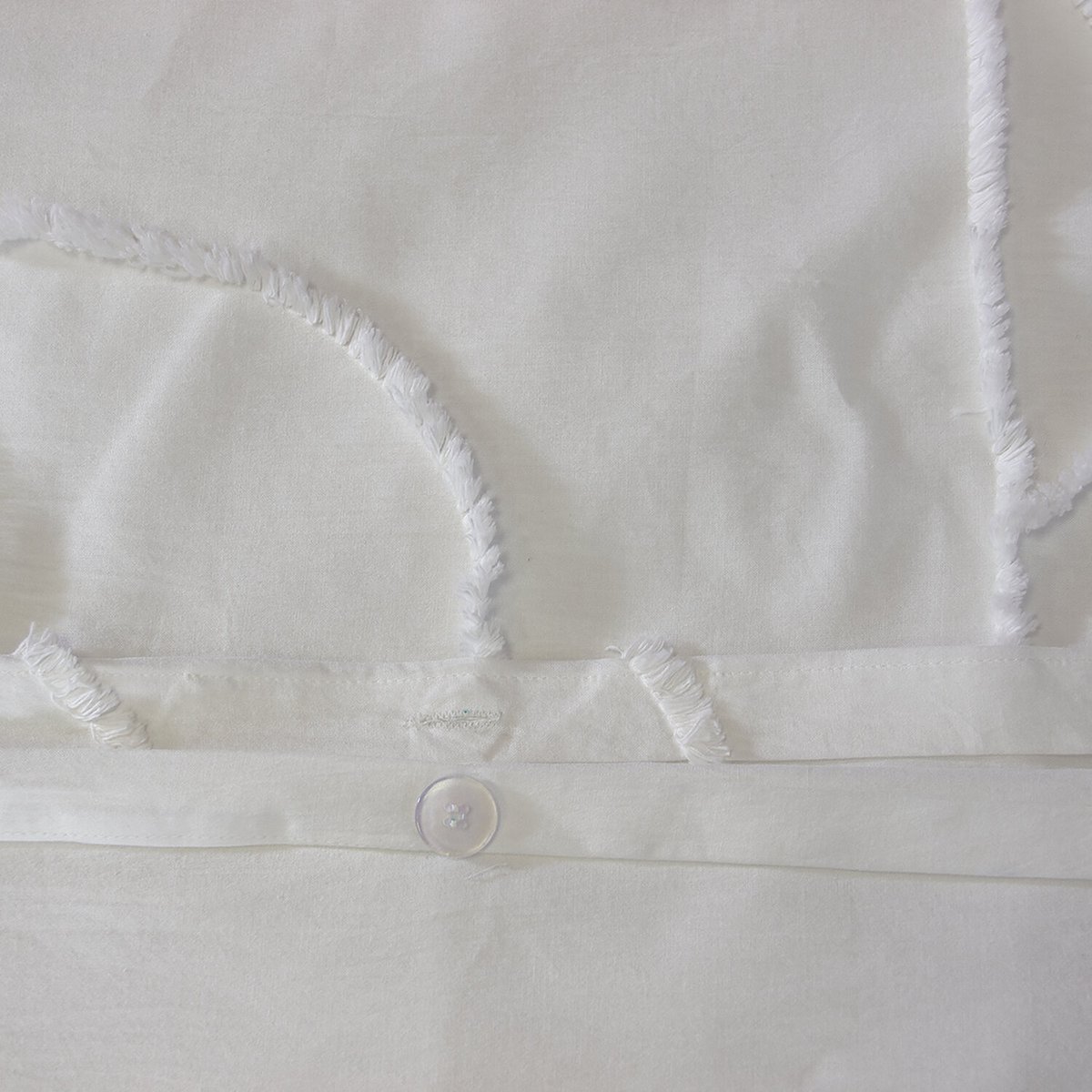 Parure de couette finitions tuftées en coton lavé unie, TUFÉA blanc, C DESIGN HOME TEXTILE