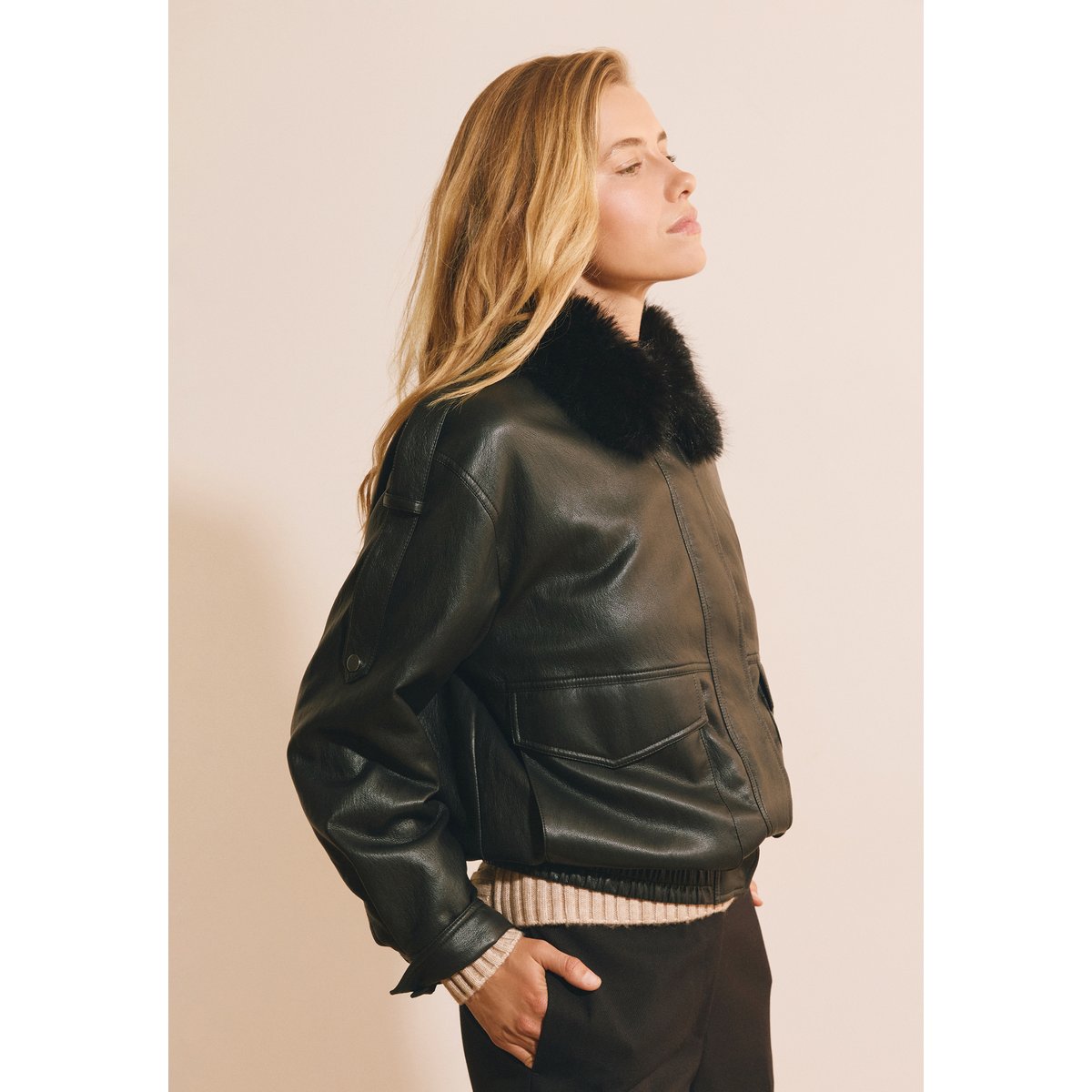 ETAM GROSSE PIECE MEGAN PU - BLOUSON noir, ETAM