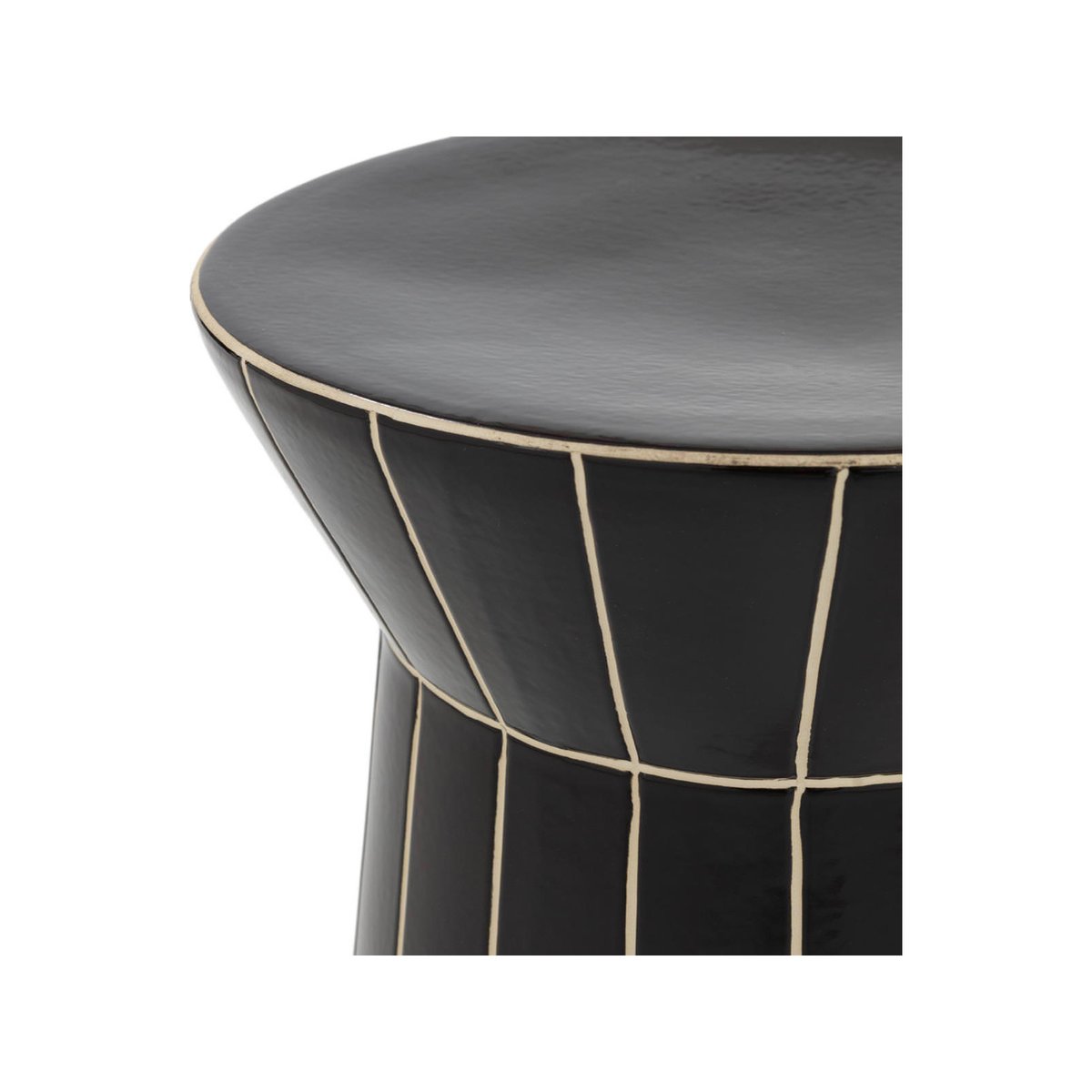 Tabouret en céramique noir à lignes beige, RECOLLECTION