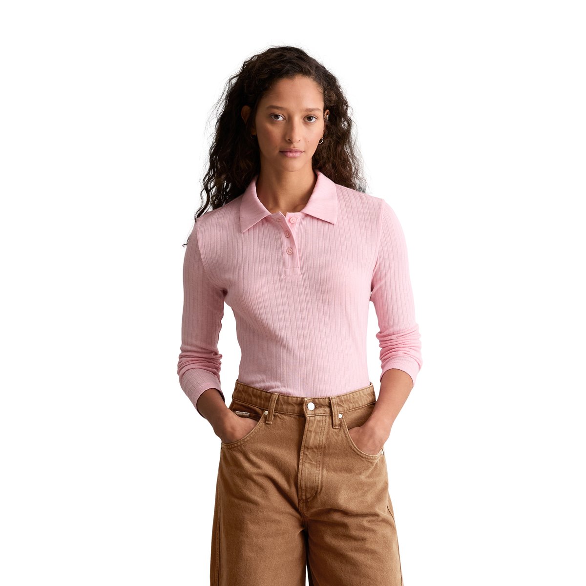 Polo slim en jersey ajouré à côtes rose bonbon, MARC O’POLO DENIM