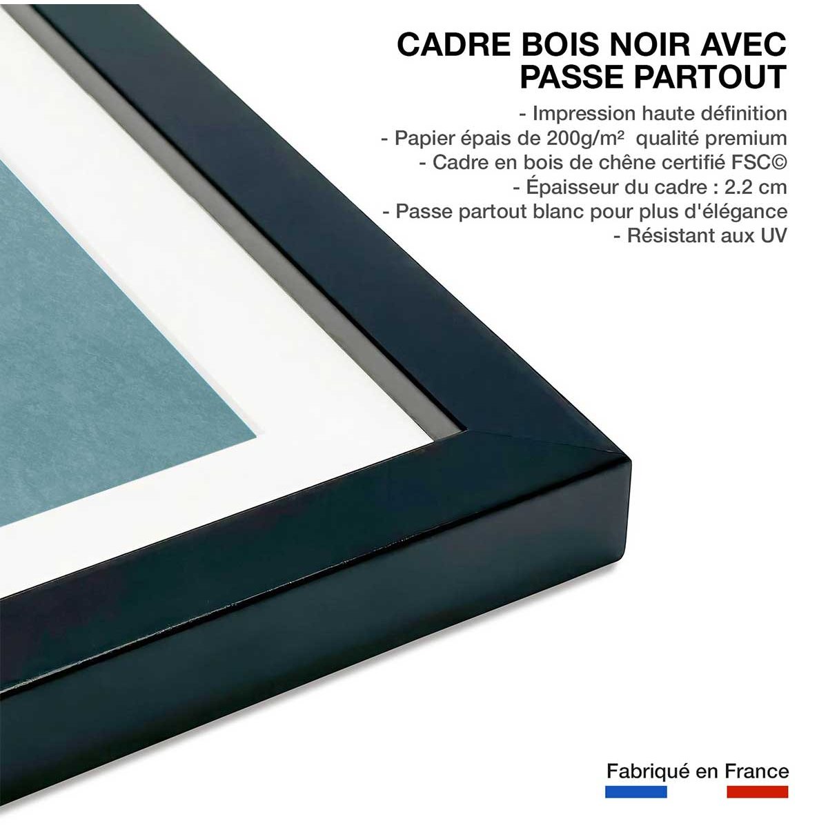 Affiche paysage Silence et gratitude affiche + cadre en bois - noir, HEXOA