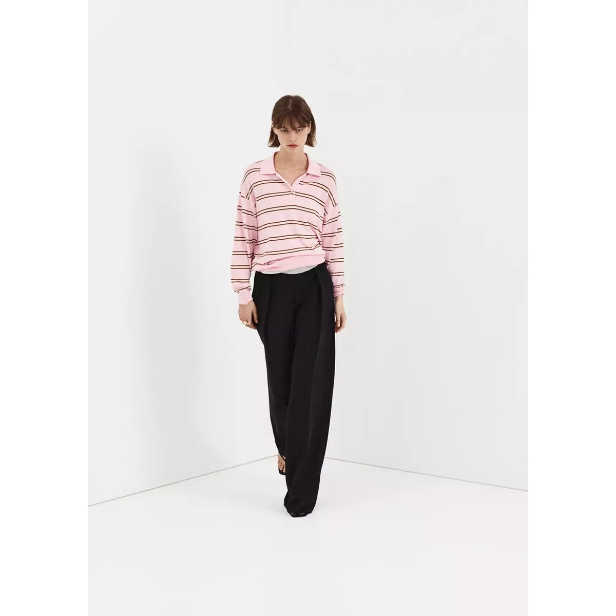 Pull-over rayures col polo rose clair, MANGO