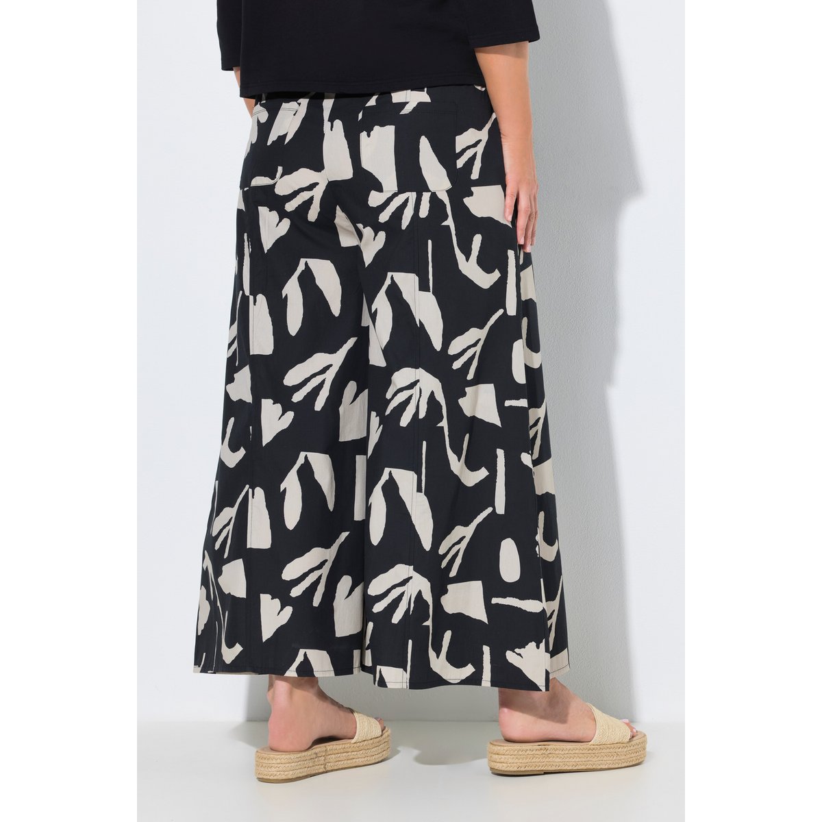 Jupe-culotte, fleurs, jambe large noir, ULLA POPKEN
