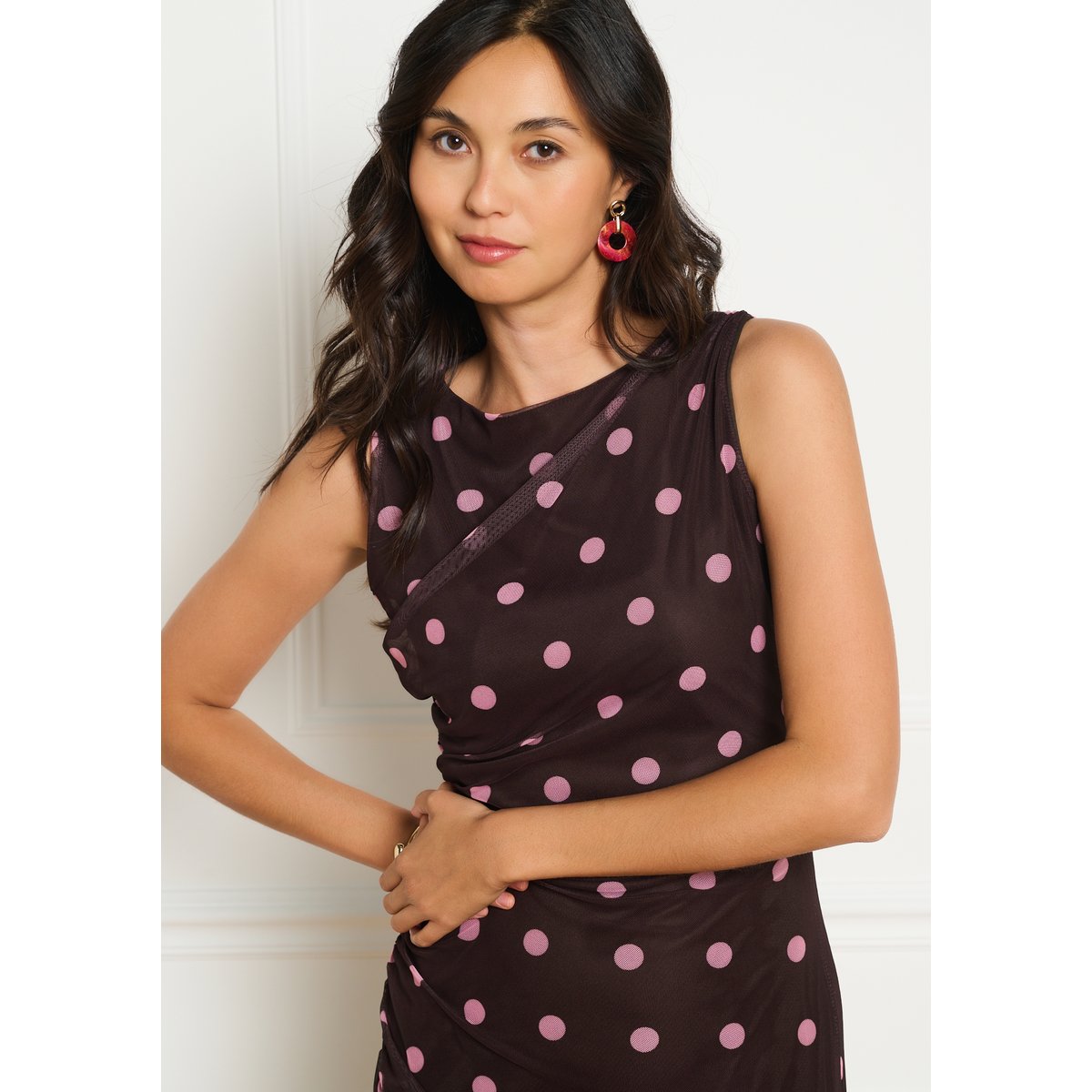 Robe midi à pois brun fonce chocolate, LOLALIZA
