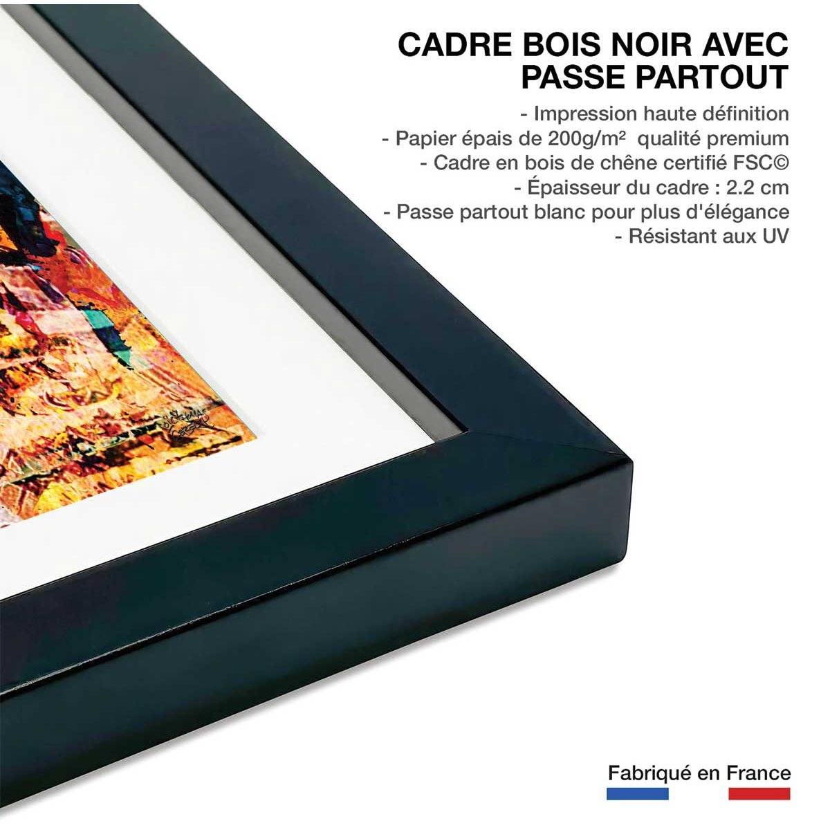 Affiche wolverine graffiti affiche + cadre en bois - noir, HEXOA
