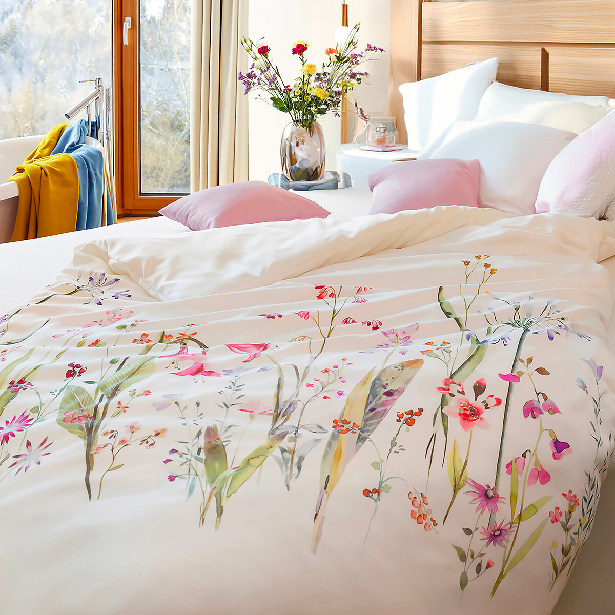 Fourre de duvet - Cellulose avec motif - Fleur blanc, EUROPE & NATURE