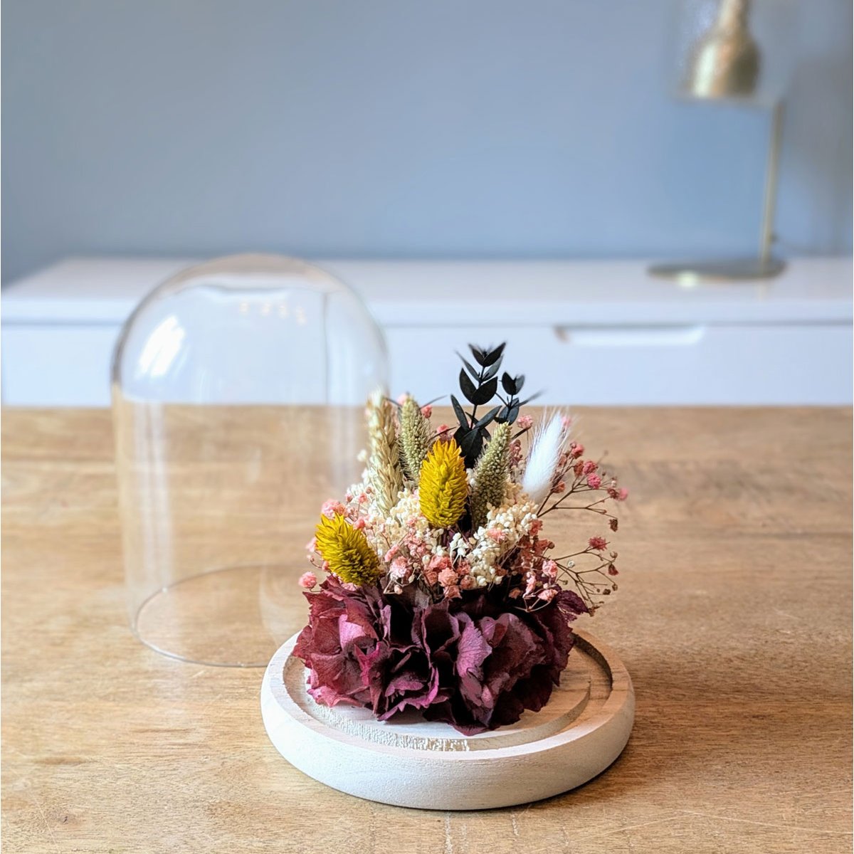 Cloche de fleurs séchées AGATHE rose, RECONCILIATION VEGETALE