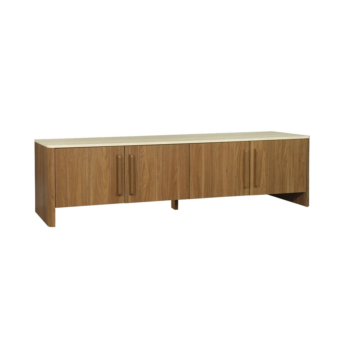 Meuble TV décor bois et effet travertin 4 portes 180cm ARETHA noyer, SWEEEK