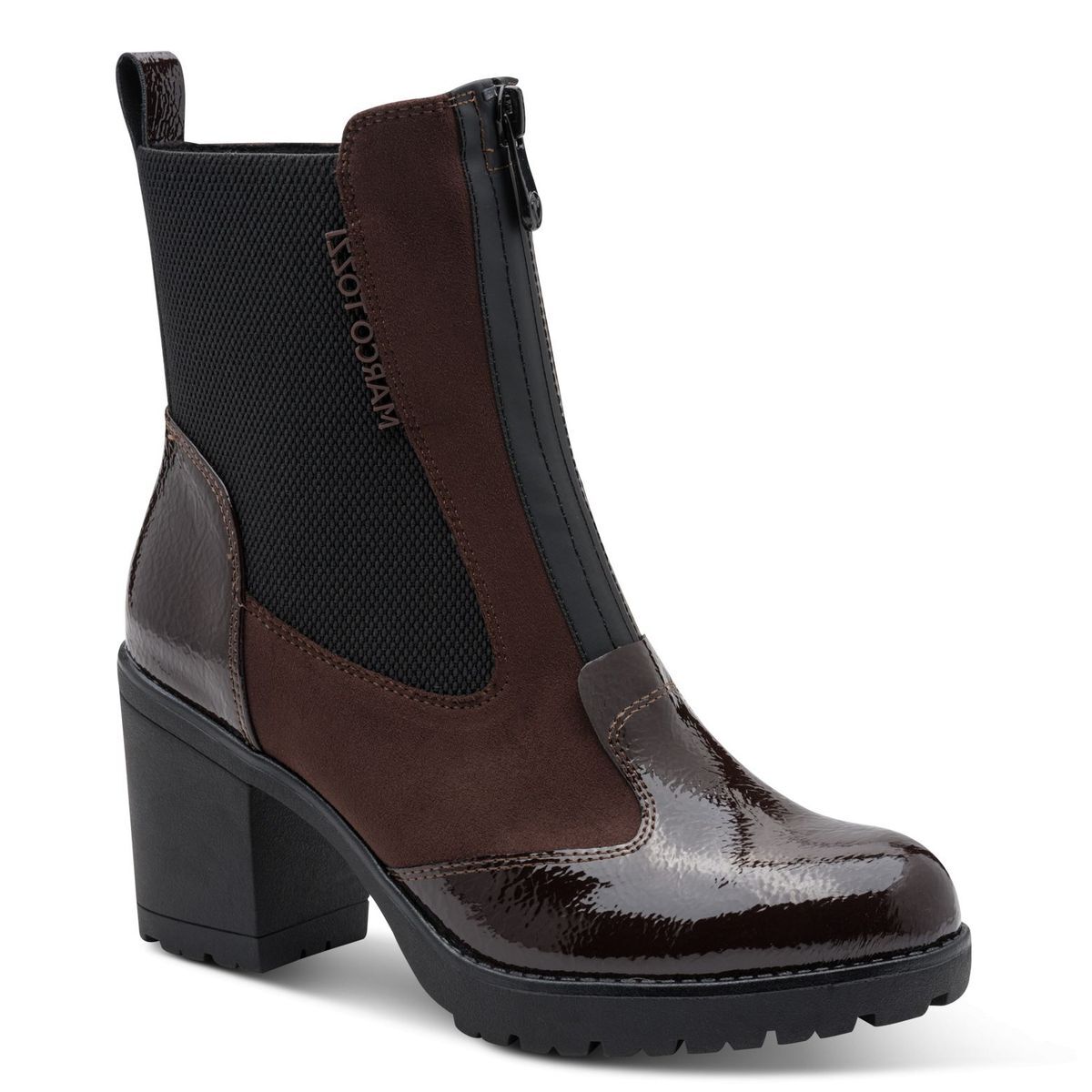 Bottine Chelsea talon bloc marron mocca combiné, MARCO TOZZI