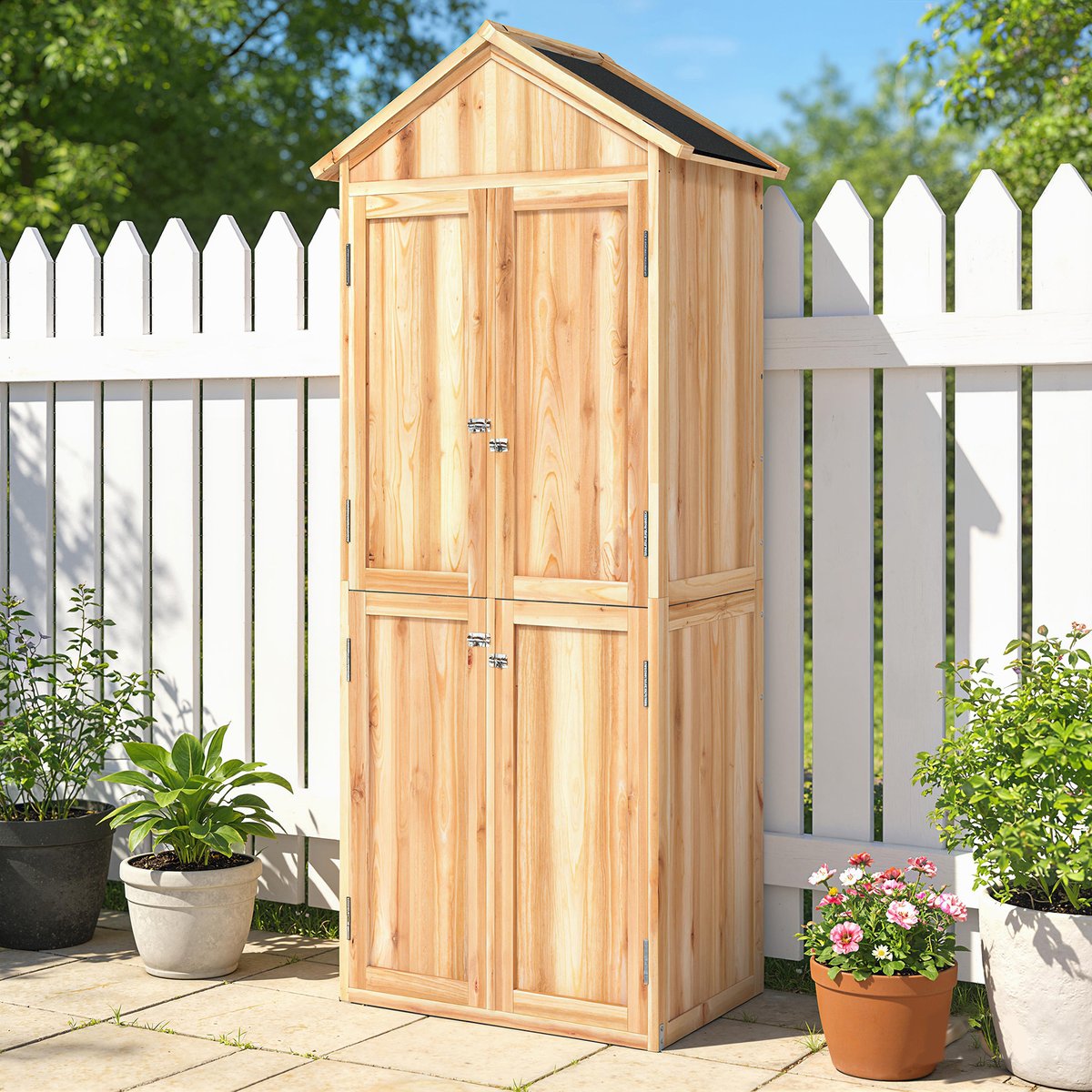 Armoire de rangement d'extérieur Bois de bois naturel, OUTSUNNY