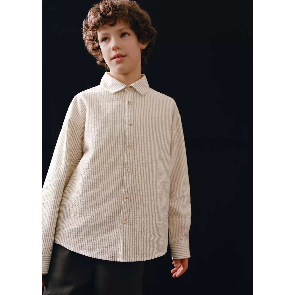 Chemise à rayures en coton écru, MANGO KIDS