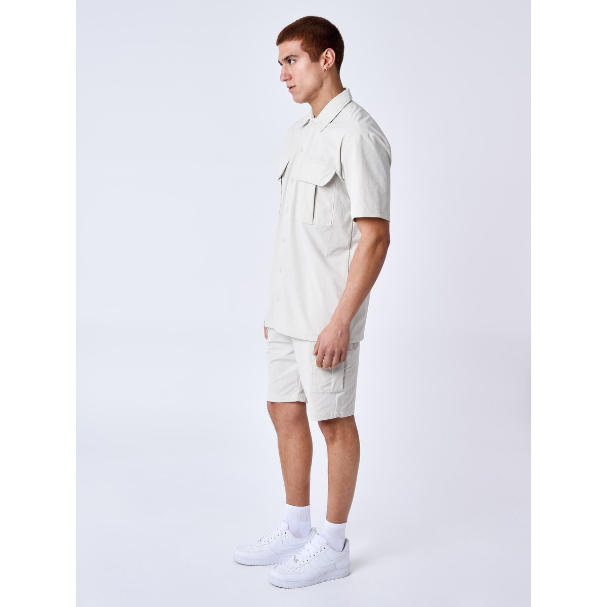 Chemise manches courtes uni texturé greige, PROJECT X